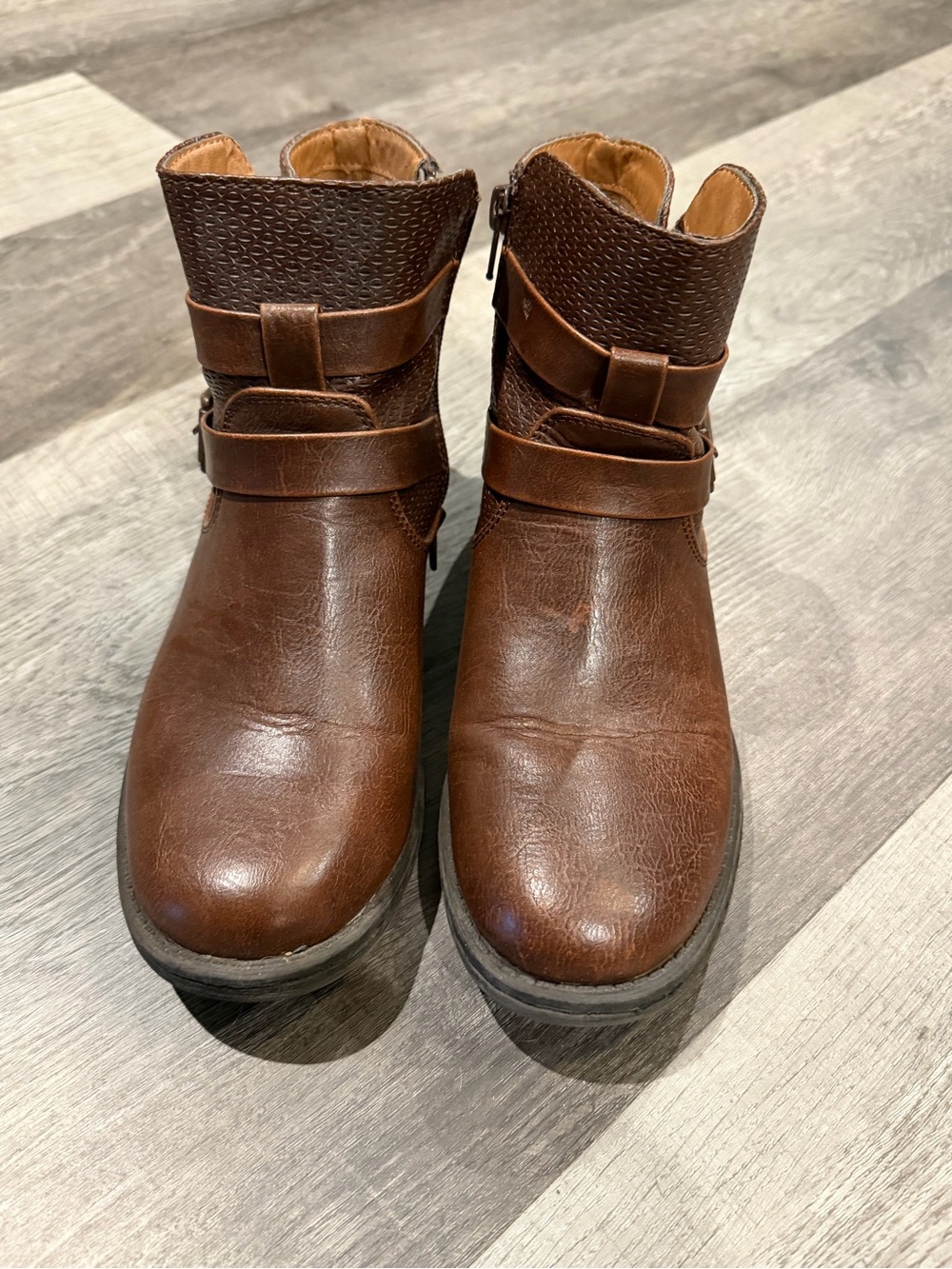 Bass Women's Brown Leather Ankle Booties with Strap Detail